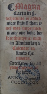 Titles page of the 1529 Magna Carta, still in Loyola's collections today.