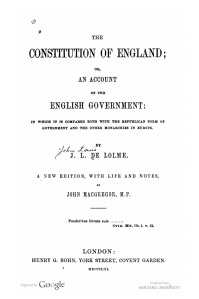 An earlier (1853) edition of de Lolme's Constitution of England.